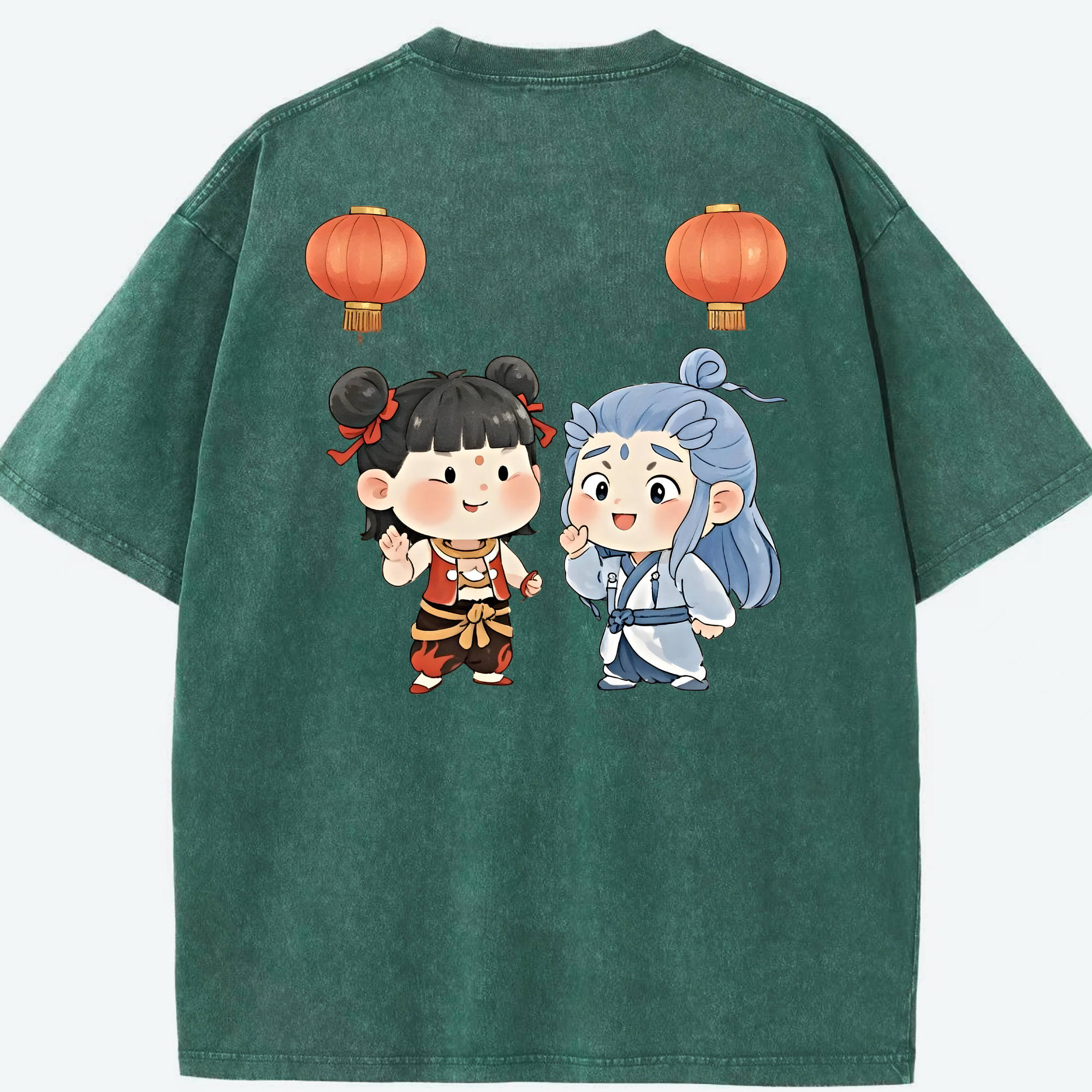 （画像用） Ne Zha 2 ナタ 魔童の大暴れ 綿100% ヴィンテージ風 半袖Tシャツ（背面プリント）